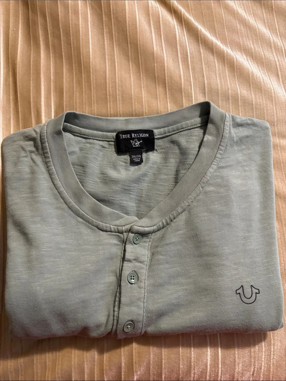 True Religion Men’s Light Sage Green Button Henley Shirt